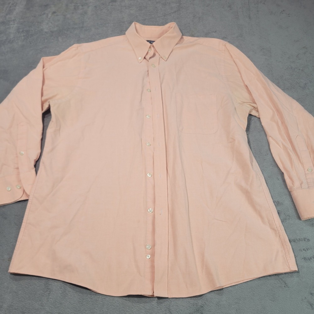Chaps Button Down Shirt Men L 16-16.5 Peach Oxford Classic Fit Wrinkle Free Long